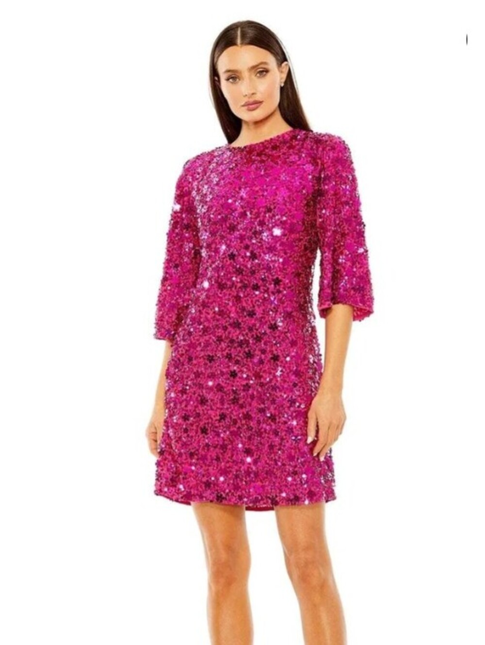 NEW Mac Duggal sequin floral embellished cocktail dress hot pink size Medium
